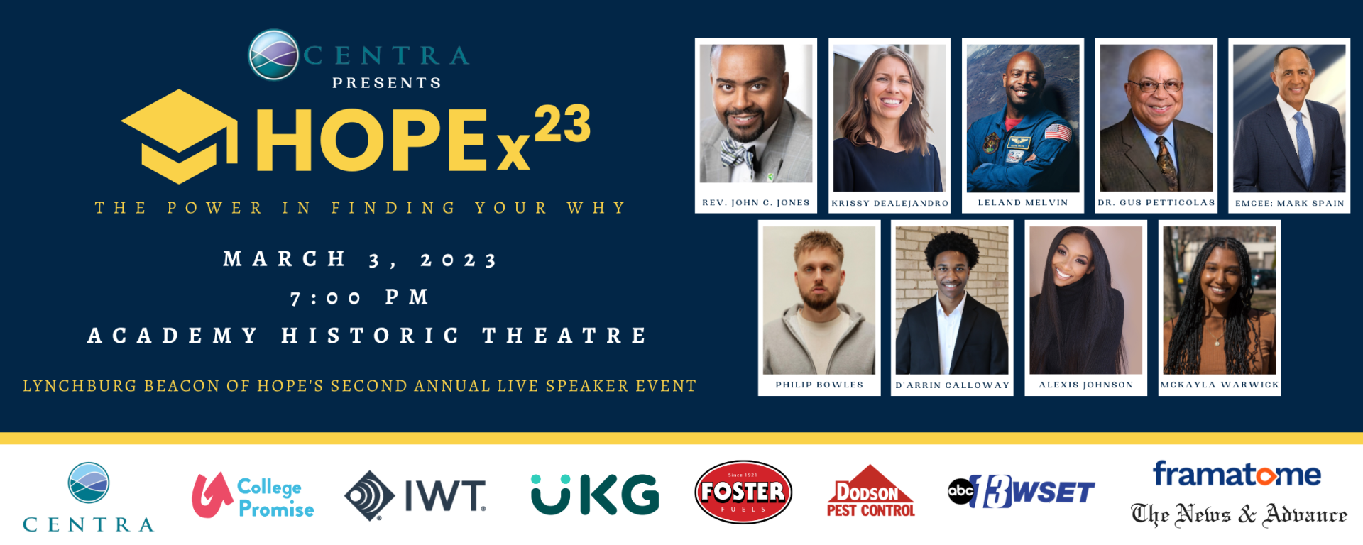HOPEx Banner featuring the speaker slate and sponsors