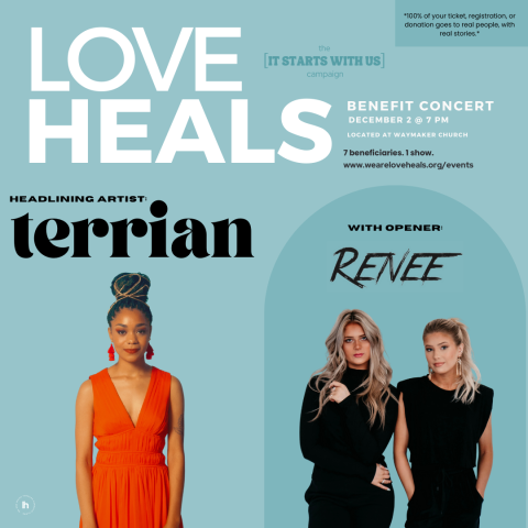 Love Heals concert graphic for Dec 2