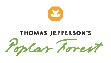 Orange poplar leaf background over top the words "Thomas Jefferson's Poplar Forest"