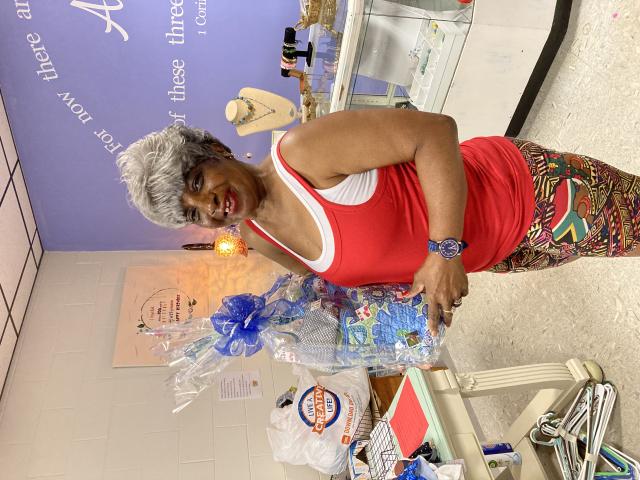 Selecting a pretty birthday basket.