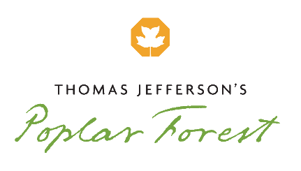 Orange poplar leaf background over top the words "Thomas Jefferson's Poplar Forest"
